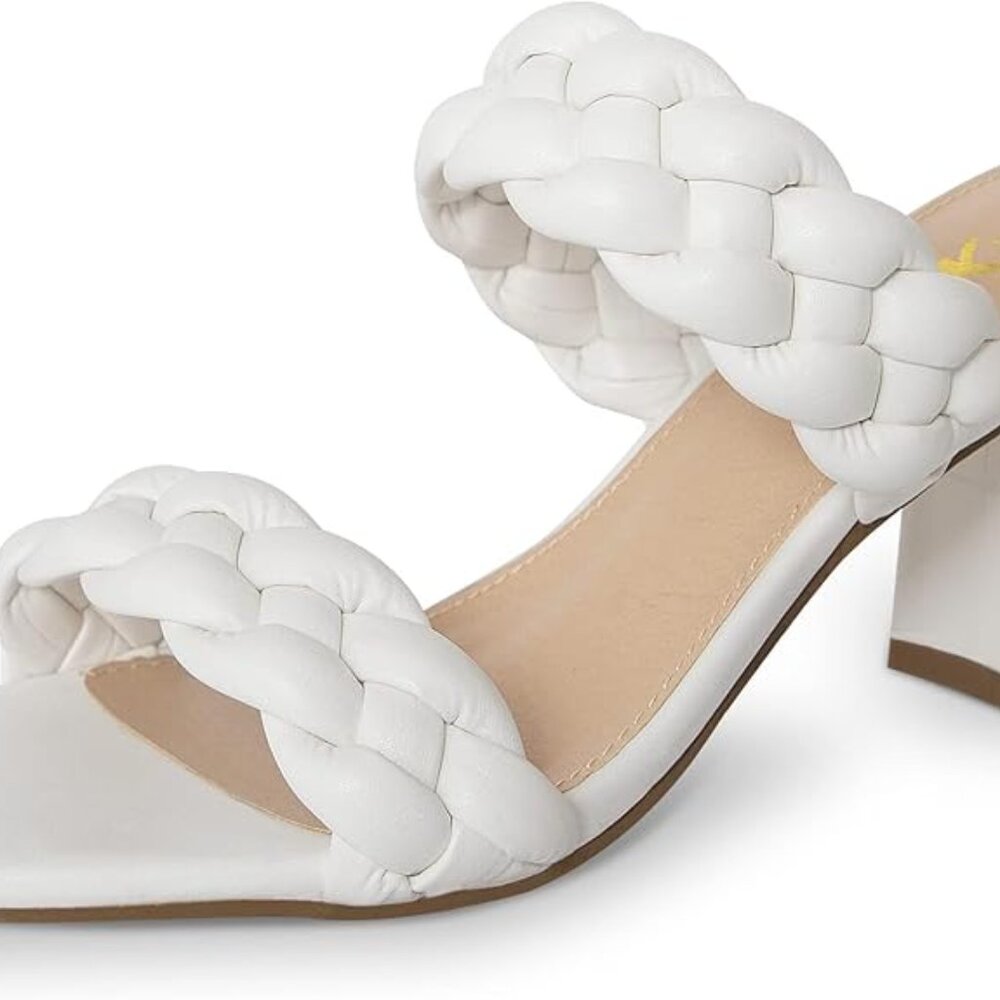 BCBGENERATION Womens White Fenda Square Toe Block Heel Slip On Heeled Sandal 8.5